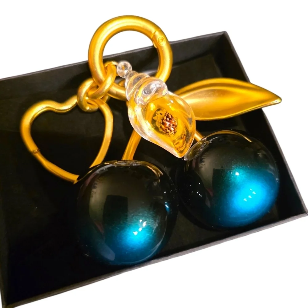 Turquoise and Black Ombre Large Cherry Purse Charm